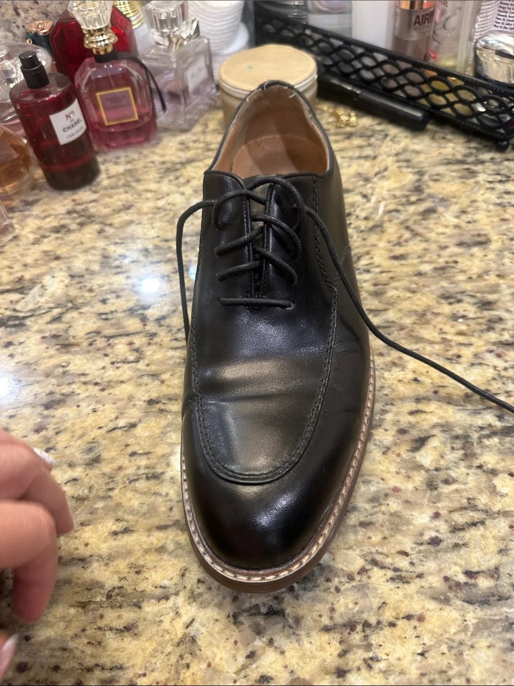 Classic Black Leather Derby Oxfords with Contrast Welt